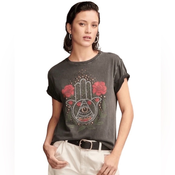 Lucky Brand “Rose Hamsa Boyfriend Tee” in “jet black” color, 100% Cotton 🌹 - Picture 1 of 7